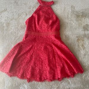 Coral fit and flare lace dress with a high neck from Style Stalked. Unworn!